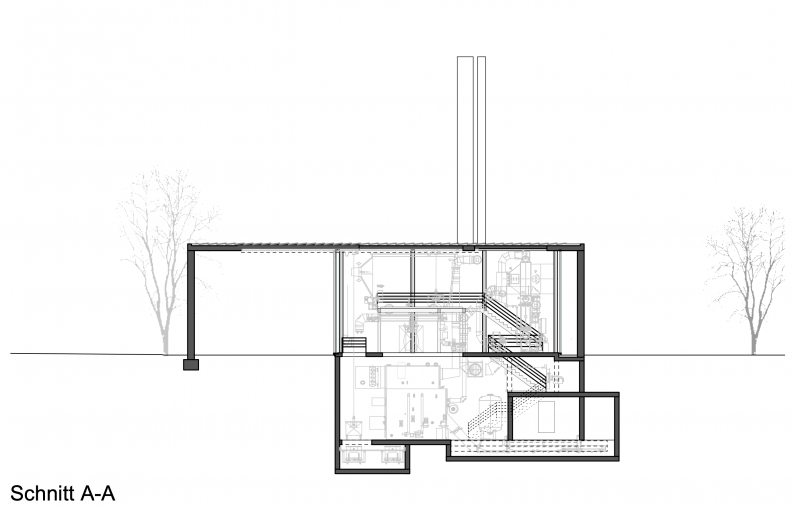 Heizzentrale Weil am Rhein, Gebäudeschnitt A-A