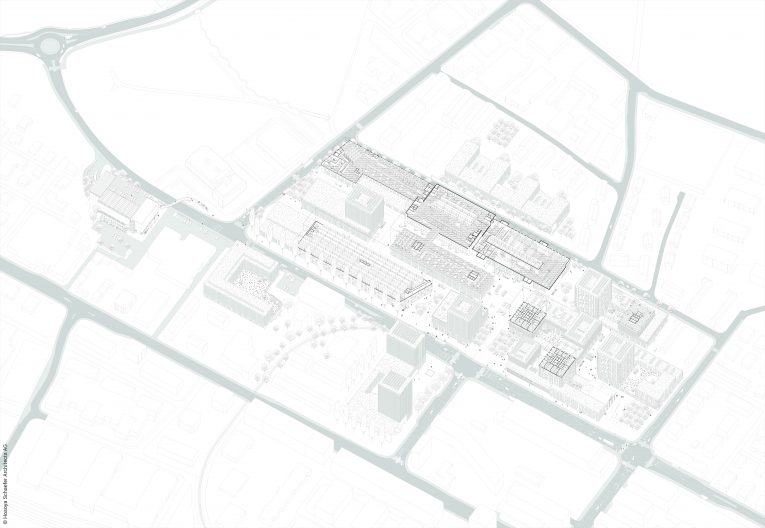 TechCluster VZug Axonometrie Quartier mit Grundrissauszügen