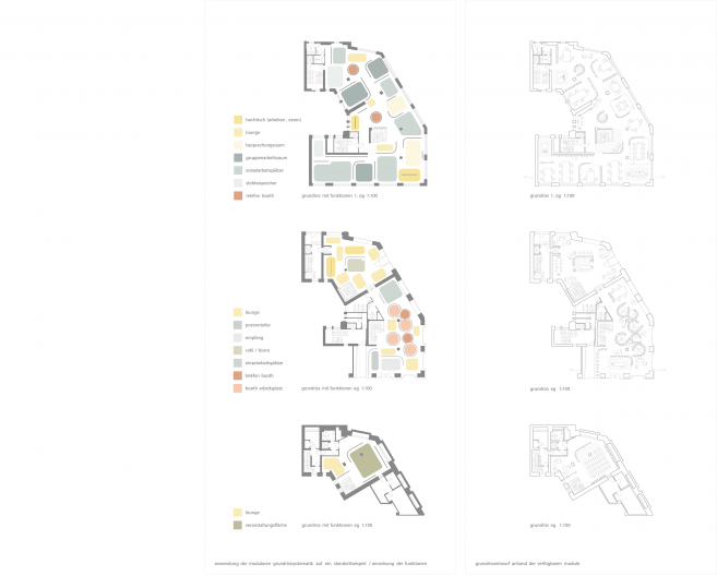 modularen grundrisssystematik an standortbeispiel mit funktionen und grundrissentwurf