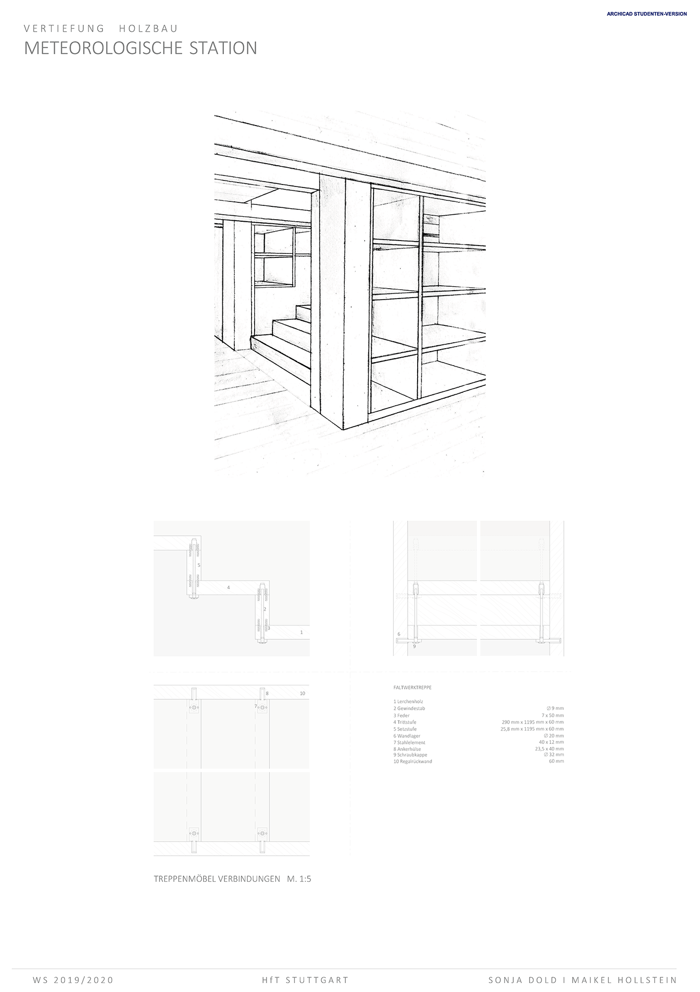 Treppenmöbeldetails, konstruktive Verbindungen